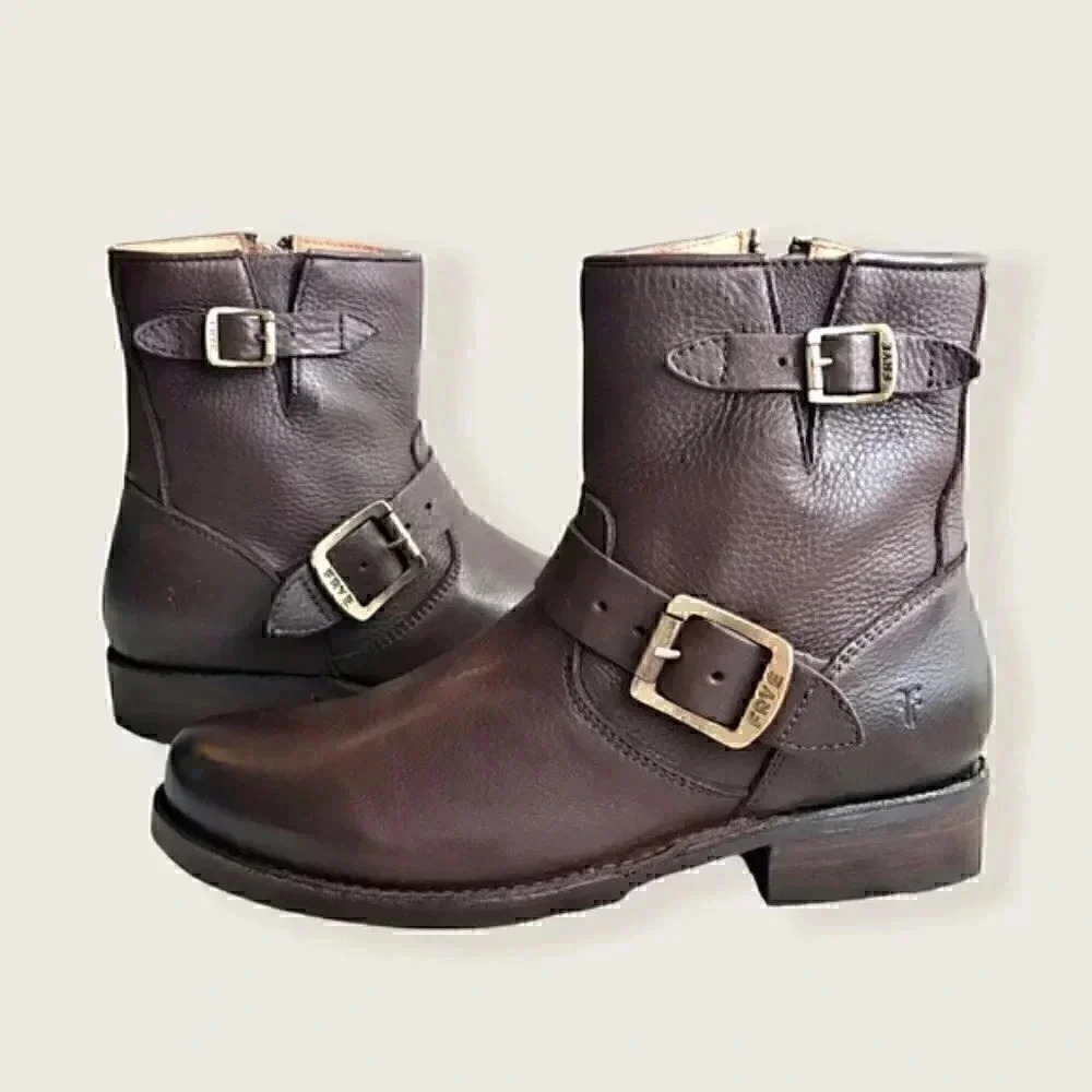 Frye Vicky Belt Buckle Leather Combat Ankle Boot - Picture 13 of 13